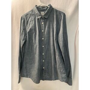 J. Crew blue jean denim white dots button up womens long sl Large casual‎ shirt